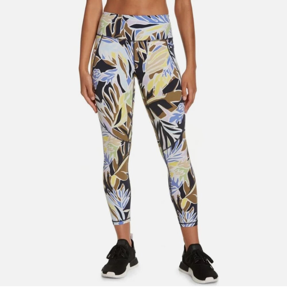 SWEATY BETTY Power 7/8 Workout Leggings in Green Paper Leaf Print Sz L - NWT!!